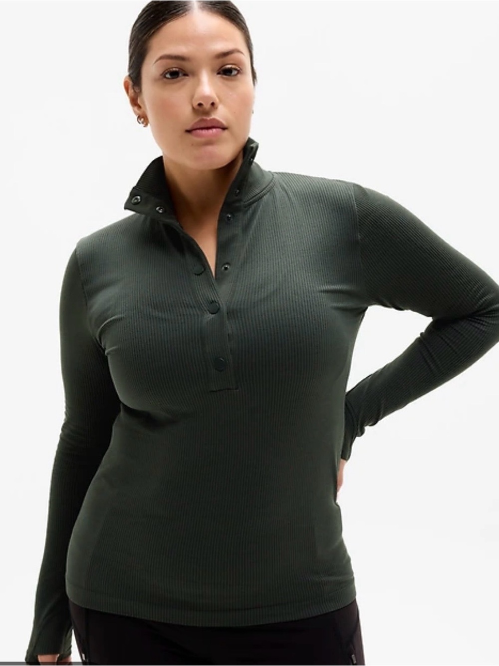ATHLETA Flurry Seamless Henley Top L Black Ribbed